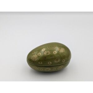 Rare Vintage Japanese Olive & Gold Chrysanthemum Porcelain Egg Trinket Box 4"